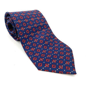 FENDI Cravatte Blue & Red FF Monogram Logo 100% Silk Neck Tie